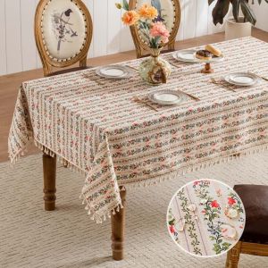 CSQ63 Rectangular Printed Tassels Tablecloth Smooth Party Supply Table Cover Cloth French Style Anti-splash Water Desk Protection Cover Banquet