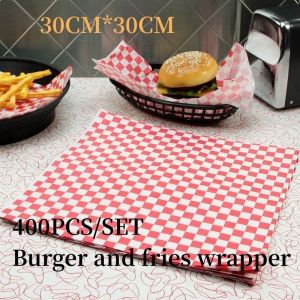 500pcs Wax Paper Bread Printed Food Grade Black Checkered Baking Oil Grease Paper Sandwich Fries