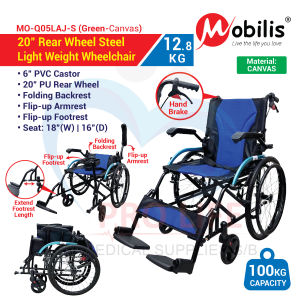 Mobilis 20” Rear Wheel Steel Light Weight Wheelchair MO-Q05LAJ-S (Green-Canvas)