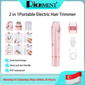 RICHMENT 2 IN 1 Bikini Trimmer for Women Electric Razors for Women Double Head Dual Purpose IPX7 Waterproof Hair Razor Ceramic Blade Hair Trimmer Wet & Dry Use Painless Electric Shaver for Facial and Body for WomentMenAdult Travel Home Best Gifts