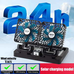 Car Solar Fan solar powered car mounted fan Air Conditioning Double Booster 360° Desktop USB Mini Cooler Car Strong Dual Fan