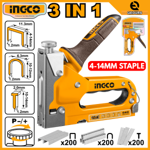 INGCO 3-IN-1 STAPLE GUN | STAPLES U-TYPE STAPLES & BRAD NAILS | HSG1405