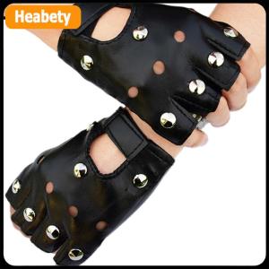 【2-3 days delivery】 Leather Fingerless Short Gloves Black Rivets Stud Half Finger Mittens Fashion