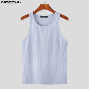 INCERUN Mens Sleeveless Solid Singlet Slim Fit Vests Bodybuilding Gym Sports Muscle Fitness Tank Top