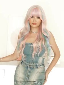 50stlyesWavy Curly Cosplay Hair Full Wig Short Curly Hair Wig for Women Short Fluffy Hair Blonde Sythenic Wigs Halloween