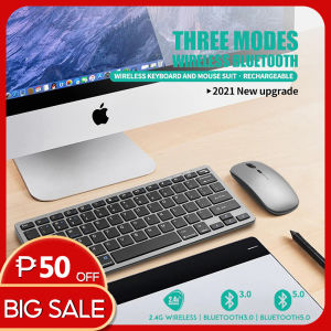 🇵🇭 Stock&COD GOOJODOQ Rechargeable Keyboard Bluetooth 5.0 & 2.4G Wireless Keyboard and Mouse Combo Mini Multimedia Keyboard Mouse Set For Laptop PC TV iPad Macbook Android