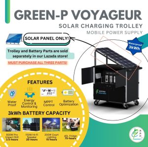 Green-P Voyageur (Solar Panel & Electric Parts Only) Solar Charging Trolley 3kWh Battery 2000W 220V Portable Waterproof Mobile Power Station for Outdoor Event Camping Tourism
