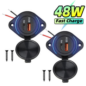 48W 2 Port 12V USB Outlet Wall Mount 30W PD & 18W QC3.0 Lightweight Surface Mount Charger Socket Panel for Bus RV Truck Marine