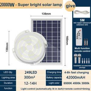 Solar Ceiling Lights Outdoor Lamp with solar panel 2500W Waterproof ip67 rechargeable LED lights for room Automatic switch and Lighting at night Super Bright