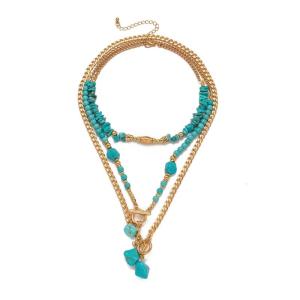 Geometric Turquoise and Beads Necklace Adjustable Length Clavicle Chain Handmade Neck for Everyday Wear