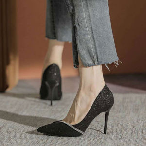 [Free Shipping] In Stock: Rhinestone-Studded Stiletto-Heeled Pointed-Toe High Heels For Women Suitable For Work Made Of PU Material Ships Within 72 Hours Extra-High Heels