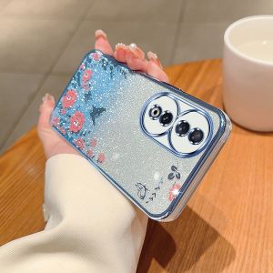 Glitter Bling Flower Phone Case For Honor 90 Pro 90 Lite Honor 90 5G 2023 Ultra Thin Plating Gradient Soft Silicone Shockproof Casing Protection Back Cover Girls