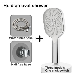 3 in 1 Oval Shower Head Set With Hose High Pressure Bathroom Shower  3 Spray Modes With Free-punching Holder