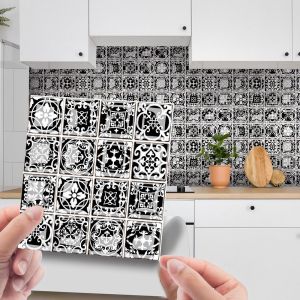 HOUCHU 10Pcs 10x10CM Mosaic Tiles Wall Sticker 3D PVC Mosaic Crystal Tile Stickers Wall Decal Waterproof Brick Tile Stickers Kitchen