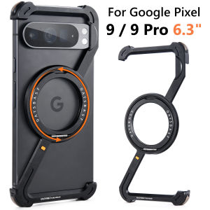 Oatsbasf Z Shape Metal Magnetic Bezel-less Phone Case Airbag Shockproof Built-in Phone 360° Rotating Stand For Google Pixel 10 Pro XL/Pixel 9 Pro XL/9 Pro/9