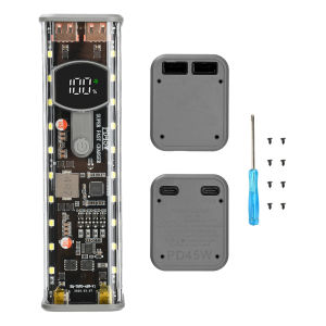 Aideepen PD 45W super fast charging Transparent rechargeable case Weldless 8pcs 18650 battery case with outdoor light