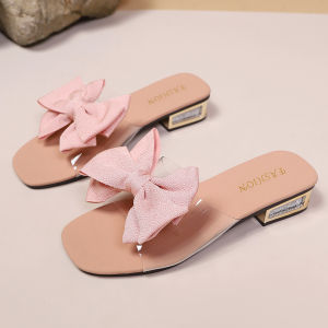 WomenS Sandals 2026 New Summer Korean Style Chunky Heel High Heel Peep-Toe Slippers WomenS Summer Outdoor Bowknot Sandals