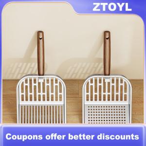【ZTOYL】 Thép không gỉ mèo xả rác Scoop dài bằng gỗ xử lý chất thải vật nuôi Xẻng công cụ làm sạch dài xử lý rỗng xẻng mèo Nguồn cung cấp