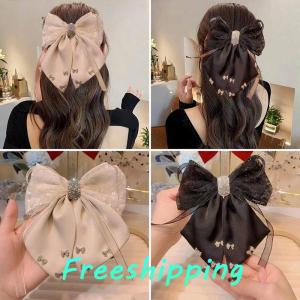 baoxue New Kẹp Tóc Satin Vải Trang Trí Bow Rhinestone Màu Đen Kích Thước Lớn Kẹp Tóc Phụ Kiện Cho Phụ Nữ Cô Gái