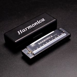 NOBLELYN Metal 10 Hole Harmonica with Box Key of C Diatonic Harmonica Portable Rectangle Musical Instrument Children