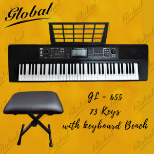 GLOBAL KEYBOARD 73 KEYS GL 655 with KEYBOARD BENCH POWERED with built-in RECHARGEABLE LITHIUM BATTERY  built-in MP3 player &  Support USB BLUETOOTH receiver SUSTAIN PEDAL compatible GREAT FOR GIG & outdooor USE