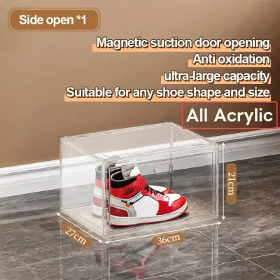 Cologer Capacity Full Transparent Magnetic Front/Side Drop Lid Shoe Box | Premium Thick Sneaker Shoe Case Rack#XH002