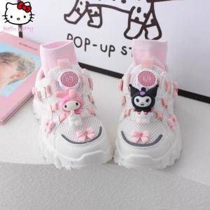 Christmas Gift Halloween Hello Kitty Girls Cartoon Twist Button Sneakers Sanrio Kuromi Spring Autumn New Anime Kawaii  Mesh Shoes kids Soft Bottom Shoes