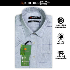 Sơ Mi Caro Tay Ngắn Màu Xám - Trắng Form Tailor Fit Chống Nhăn Lai Ngang - Áo Nam Khatoco