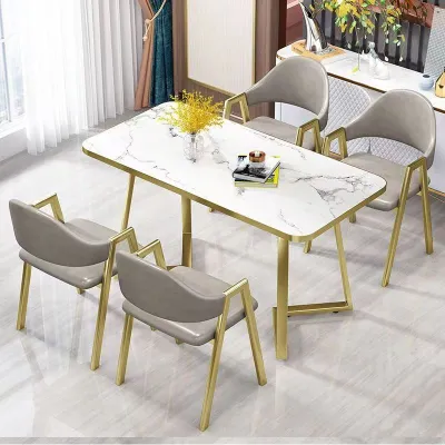 6+1 Marble Texture 4 Feet Dining Table Set Meja Makan Dining Set(Luxury Set) Dining Table 6 chairs
