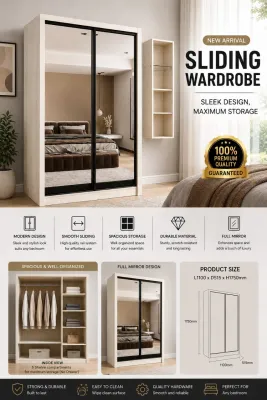 PLZ 2006 Sleek Design Sliding 4ft Wardrobe with Full Mirror Maximum Storage
