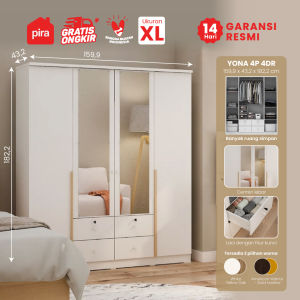 PIRA METROPOLIS -  YONA 4P 4DR Lemari Pakaian 4 Pintu dengan 4 Laci