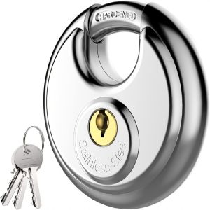 Anti-Theft Disc Padlock Stainless Steel Round Disc Lock waterproof for Warehouse Door Bicycle Window Container lock gate 60-90mm Security Padlock with 2Keys