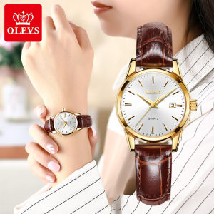 OLEVS original waterproof ladies watch Fashion trend calendar watch Luminous leather strap Simple temperament student watch Nanonood ang mga kababaihan