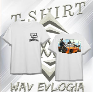 (016) KAOS DISTRO FASHION WAV EVLOGIA MOTIFGTA SAN ANDREAS FREE STICKER  PRIA WANITA KEREN T-SHIRT STREETWEAR T-SHIRT