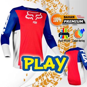 Pakaian baju jersey Set Balap Motor trail cross motocross custom F0X Merah Biru Putih Adventure (Baju Saja) Free Nama Nomor sendiri trabas pria dewasa cros custom Enduro nama sendiri ukuran Jerset Set Size S M L XL XXL cocok suka untuk crf wr klx dan MX