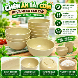 Set 10 Chén Ăn Cơm Nhựa Meka Cao Cấp Bát Cơm Phíp Sâu Lòng Bền Đẹp Chén Nhựa Đựng Cơm Canh Thức Ăn Gia Đình