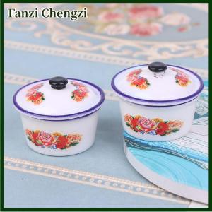 Fanzi 2pcs Dollhouse Miniature Nostalgic Life Scene Decoration Enamel Basin Doll Accessories Toys