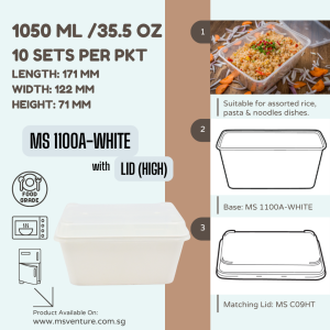 {MSV} Rectangle with Inner Tray Microwavable Plastic Takeaway Lunch Box (950ml-1050ml) Anti Leak Durable BPA Free MS 1000A MS 1100A