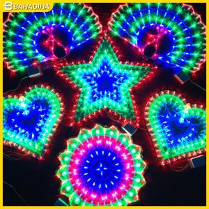 Bahagiha LED Lantern Peacock Love Five-pointed Star Sun Light String Room Christmas Wedding Party Decoration Light (national Standard Plug)