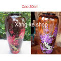 Bình hoa gỗ lớn vẽ cành hoa mai đào mỹ nghệ cao cấp - Cao 30cm. 