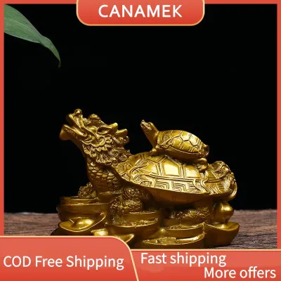 CANAMEK XIMEN 1Pc Gold Feng Shui Dragon Turtle Tortoise Statue Figurine Coin Money Wealth Luck
