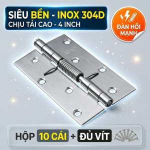 ⚡Miễn Phí Vận Chuyển⚡Cao cấp Bản lề lò xo inox 304 4 tấc tự đóng chống gỉ 10 cái kèm vít tự ren cửa gỗ Spring Hinge