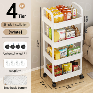 3-4 Layer Moving Kitchen Storage Bedroom Bathroom Organizer Trolley Multi-Purpose Removable