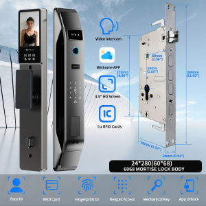 3D Face Recognition Smart Door Lock with Video Intercom 5-in-1 Keyless Entry Biometric Fingerprint for Home Security