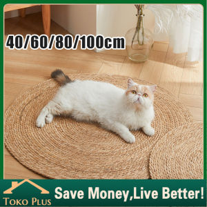 Besar Cat Scratcher Mat Bulat Natural Rotan Tempat Alas Tidur Kucing Alas Garukan Kucing Pet