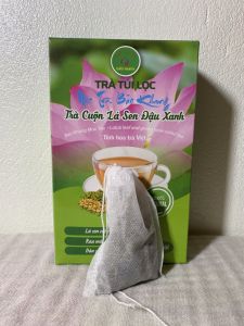 2 hộp trà cuộn lá sen đậu xanh (hộp 20 túi nhúng) trà lá sen đậu xanh rau má thanh nhiệt thải độc mất ngủ hỗ trợ giảm cân