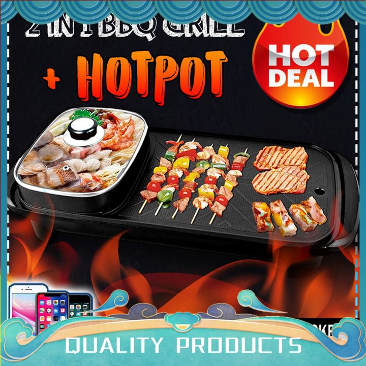Korean Electric BBQ Grill & Hot Pot Griddle Chafing Dish Smokeless ...