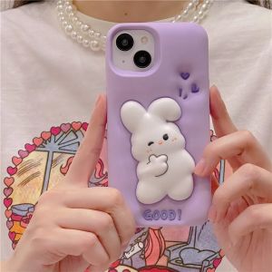 💗เคส3D ลายกระต่ายบนอินเทอร์เน็ตสำหรับ Iphone 16 15 14 Plus 13 12 14 Pro Max I11เคสซิลิโคนนิ่มนิ่มลายกระต่ายของขวัญเด็กกระต่ายบนอินเทอร์เน็ตสีม่วงกันกระแทก