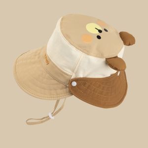 CMIEWN5 ถอดออกได้ หมวกบัคเก็ตลายการ์ตูนสัตว์ แห้งเร็ว งานปักตัวอักษร หมวกกันแดดเด็กฤดูร้อน นุ่มนวล หมวกบังแดด หมวกชาวประมงสำหรับเด็ก เด็ก