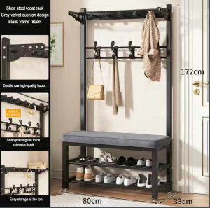 Coat rack stand with shoe rack heavy duty Metal coat hanger multi-purpose hanger High-quality leather cushions